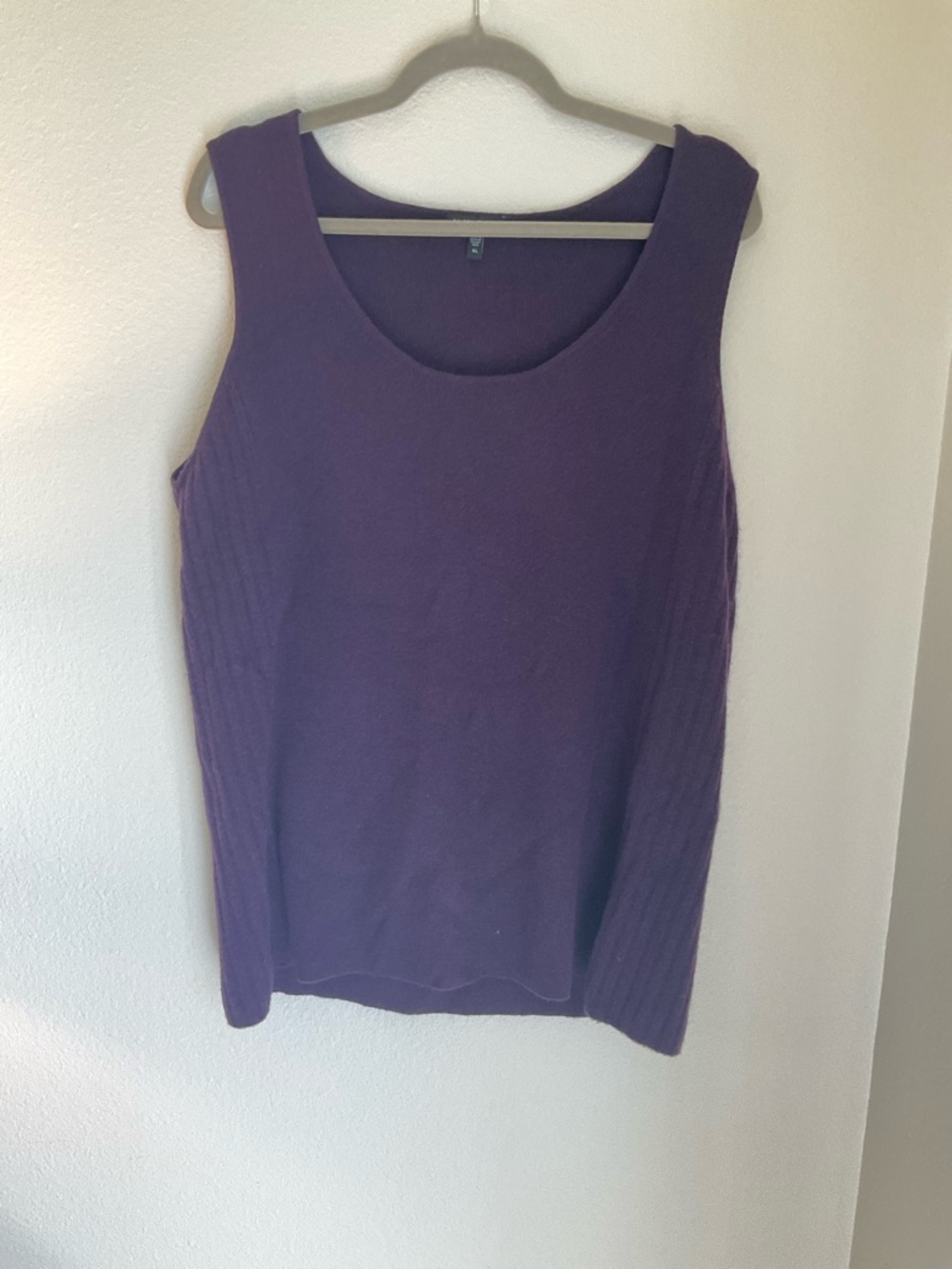 Eileen Fisher 100% Merino Wool Sleeveless Shell Tank Sweater Plum Purple XL
